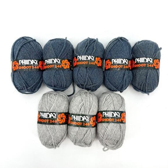 Mixed Lot 8 Skeins VTG NOS Phildar Shoot 248 Belgium Acrylic/Wool Yarn Blue Gray - Picture 1 of 8
